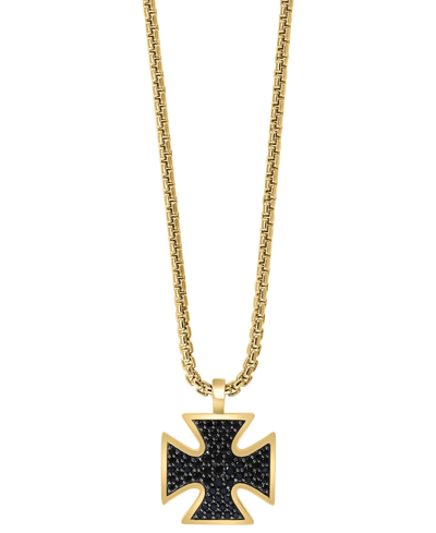 Shop Effy Collection Effy Men's Black Spinel 22" Cross Pendant Necklace In 14k Gold-plated Sterling Silver
