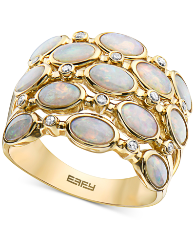 Shop Effy Collection Effy Opal (2-1/2 Ct. T.w.) & Diamond (1/10 Ct. T.w.) Multirow Statement Ring In 14k Gold