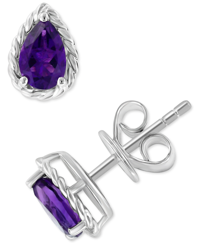 Shop Effy Collection Effy Amethyst Pear Rope-framed Stud Earrings (7/8 Ct. T.w.) In Sterling Silver In Purple