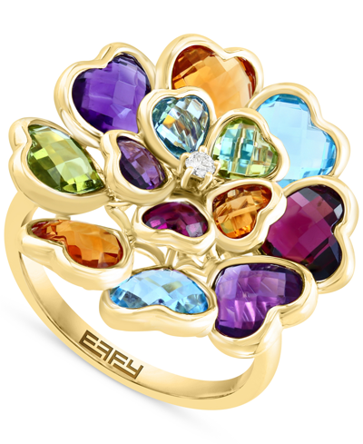Shop Effy Collection Effy Multi-gemstones (8-3/4 Ct. T.w.) & Diamond (1/20 Ct. T.w.) Heart Cluster Ring In 14k Gold