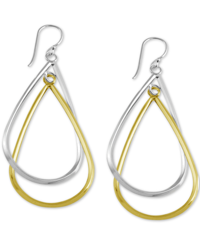 Shop Essentials Double Teardrop Drop Earrings In Silver- & Gold-plate In Yellow
