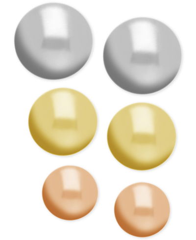 Shop Essentials And Now This Tri-tone 3-pc. Set Ball Stud Silver Plate Earrings In Yellow