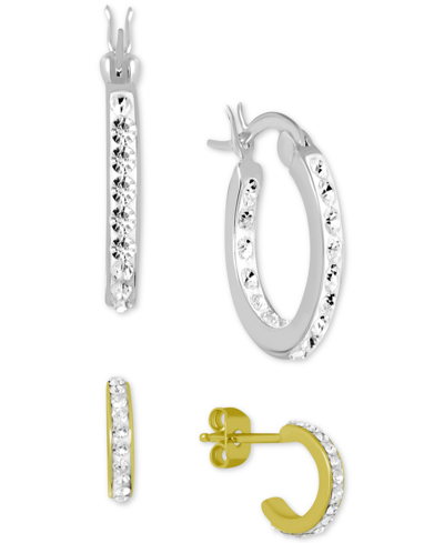 Shop Essentials And Now This 2-pc. Set Crystal Hoop Earrings In Silver-plate & Gold-plate In Yellow