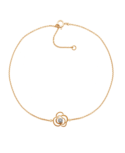 Shop Macy's Diamond Accent Flower Anklet In 14k Rose Gold-plated Sterling Silver , 9" + 1" Extender In Yellow