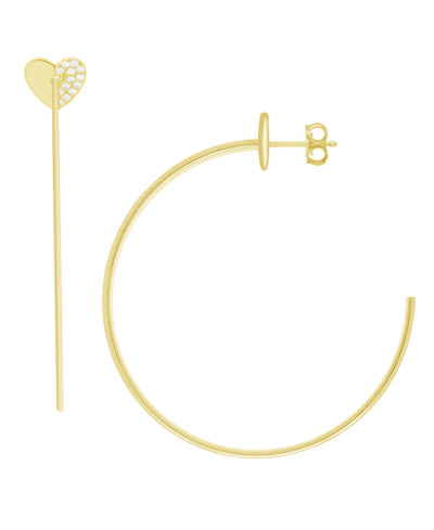Shop Essentials And Now This High Polished Cubic Zirconia Pave Heart C Hoop Earring, Gold Plate