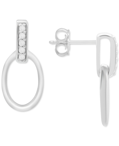 Shop Macy's Diamond Oval Doorknocker Drop Earrings (1/10 Ct. T.w.) In Sterling Silver