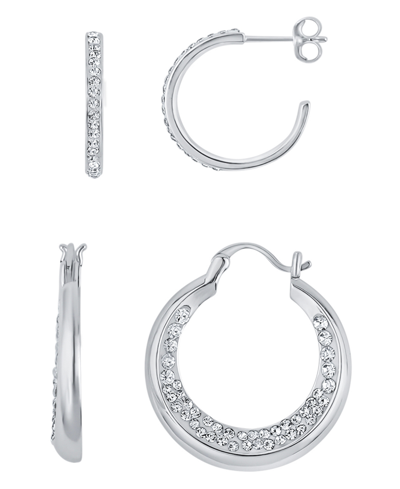 Shop And Now This Duo Crystal Hoop Earrings, Set Of 2 In Gray