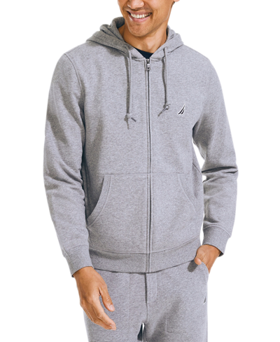 Shop Nautica Men's Classic-fit Super Soft Knit Fleece Zip Hoodie In Gray