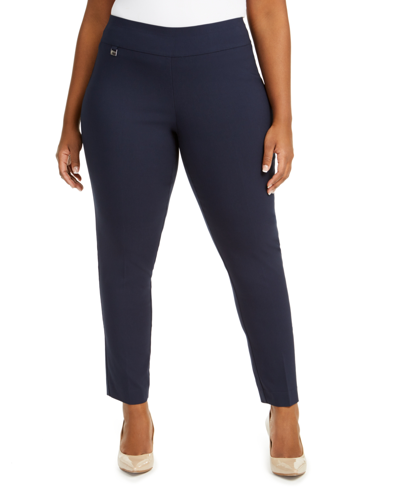Shop Alfani Plus & Petite Plus Size Tummy-control Pull-on Skinny Pants, Created For Macy's In Blue