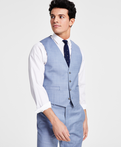 Shop Calvin Klein Men's Skinny-fit Infinite Stretch Solid Suit Vest In Blue