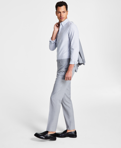 Shop Bar Iii Men's Slim-fit Wool Sharkskin Suit Pants, Created For Macy's In Gray