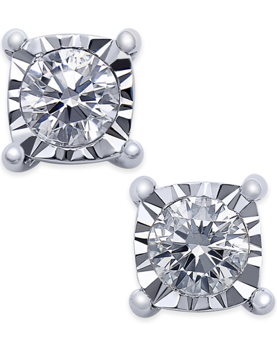 Shop Trumiracle Square Diamond Stud Earrings (1/4 Ct. T.w.) In 14k White Gold