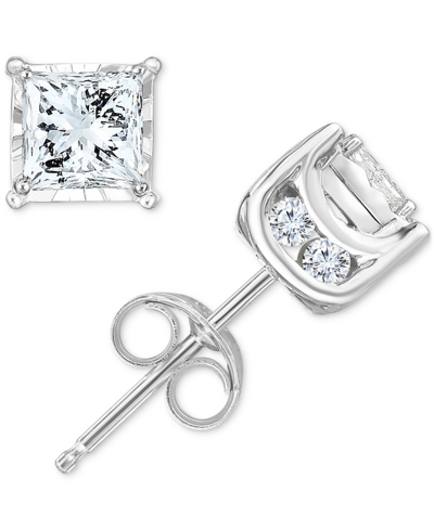 Shop Trumiracle Diamond Princess Stud Earrings (3/4 Ct. T.w.) In 14k White Gold, Gold Or Rose Gold