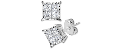 Shop Trumiracle Diamond Princess Cluster Stud Earrings (1 Ct. T.w.) In 14k White, Yellow Or Rose Gold