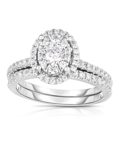 Shop Trumiracle Diamond Micro-pave' Oval Halo Bridal Set (1 Ct. T.w.) In 14k White Gold