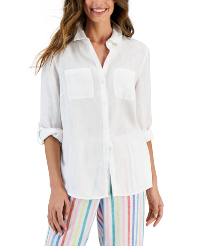 Shop Charter Club Women's Linen Shirt, Created For Macy's In White