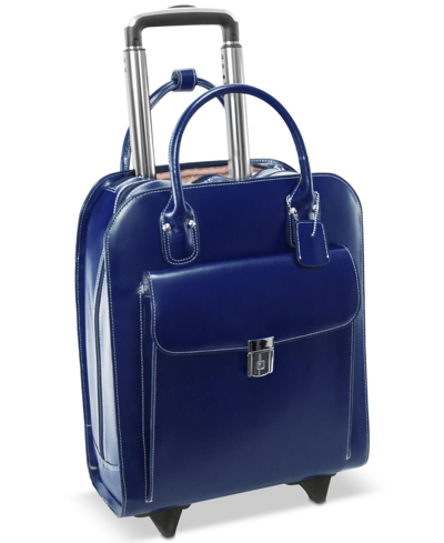 Shop Mcklein Uptown Leather Wheeled Laptop Briefcase In Blue