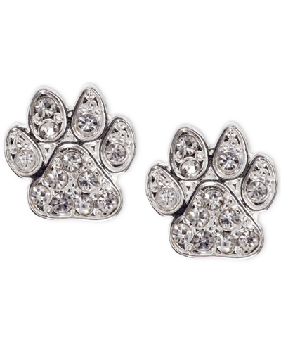 Shop Pet Friends Jewelry Silver-tone Pave Paw Stud Earrings In Ivory/cream
