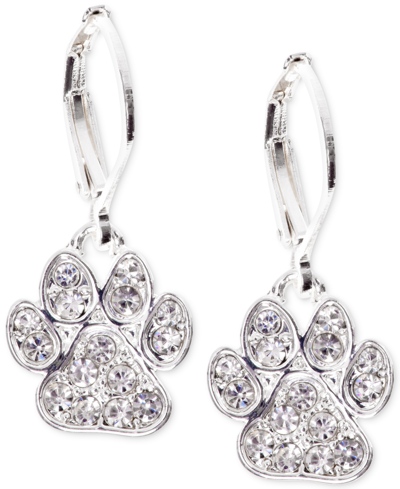 Shop Pet Friends Jewelry Silver-tone Pave Paw Drop Earrings In Ivory/cream