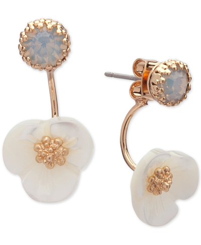 Shop Lonna & Lilly Gold-tone White Flower Front And Back Earrings In Multi