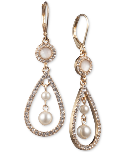 Shop Anne Klein Gold-tone Imitation Pearl Orbital Drop Earrings In Tan/beige