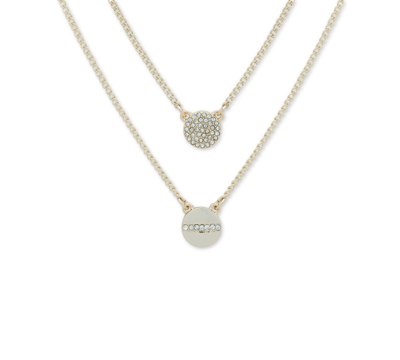 Shop Dkny Gold-tone Crystal Pendant Two-row Necklace, 16" + 3' Extender In Ivory/cream