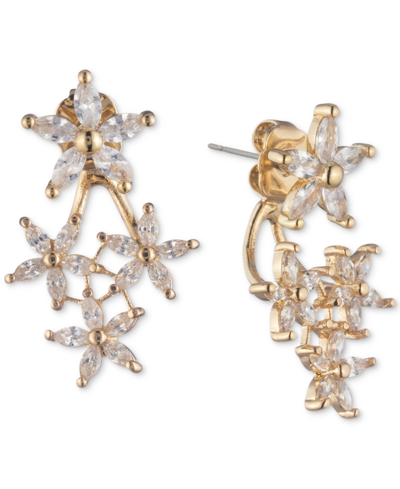 Shop Lonna & Lilly Gold-tone Crystal Flower Front-and-back Earrings In Ivory/cream