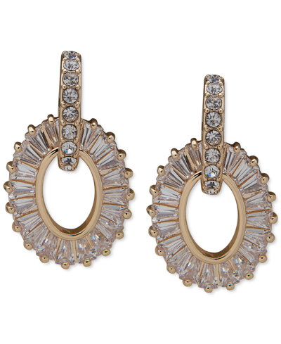Shop Anne Klein Gold-tone Baguette Crystal Ring Drop Earrings In Ivory/cream