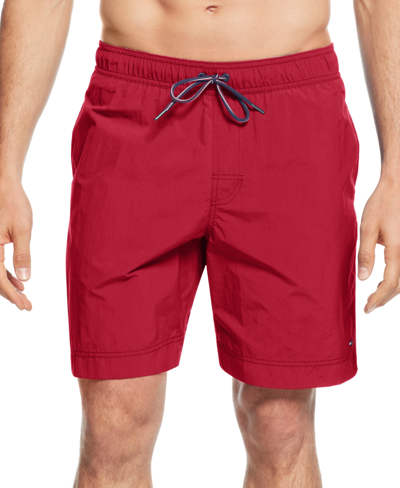 Shop Tommy Hilfiger Men's Big & Tall 9.5" Solid Swim Trunks In Red