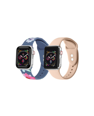Shop Posh Tech Unisex Light Blue Floral And Light Pink 2-pack Replacement Band For Apple Watch, 42mm In Multi