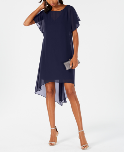 Shop Adrianna Papell Chiffon-overlay A-line Dress In Blue