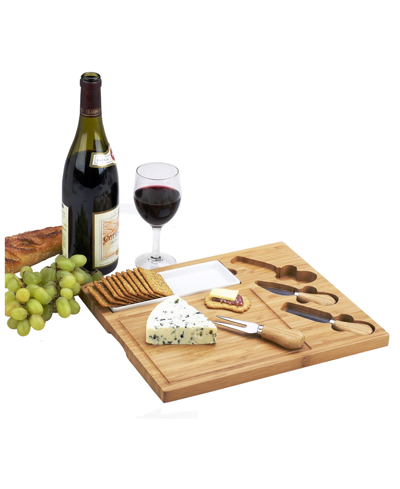 Shop Picnic At Ascot Celtic Bamboo Cheese Board With Ceramic Dish And 3 Cheese Tools In Tan/beige