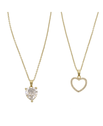 Shop Fao Schwarz Women's Heart Pendant With Crystal Stones Necklace Set, 2 Piece In Gold