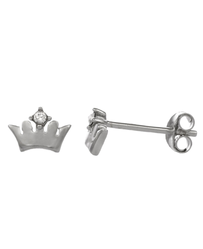 Shop Fao Schwarz Women's Sterling Silver Crown Stud Earrings With Crystal Stone Accent