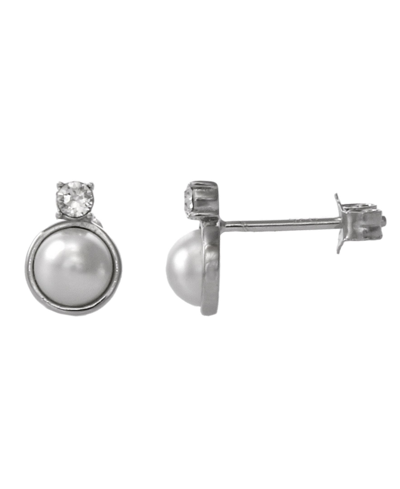 Shop Fao Schwarz Women's Sterling Silver Stud Earrings With Imitation Pearl And Crystal Stone