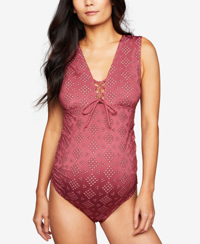 Shop A Pea In The Pod Maternity Tie-front One-piece Swimsuit In Red