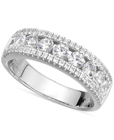 Shop Arabella Sterling Silver Cubic Zirconia Three-row Ring (2-1/10 Ct. T.w.) In White