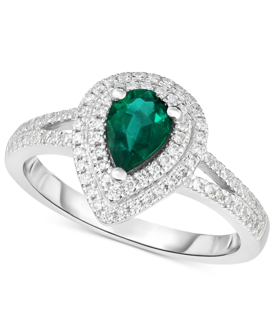 Shop Macy's Emerald (5/8 Ct. T.w.) & Diamond (1/3 Ct. T.w.) Ring In 14k White Gold In Green