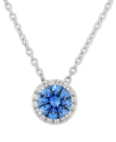 Shop Arabella Blue Cubic Zirconia 18" Pendant Necklace In Sterling Silver