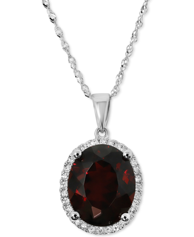 Shop Macy's Rhodolite Garnet (4 Ct. T.w.) & Diamond (1/10 Ct. T.w.) Halo Pendant Necklace In 14k White Gold In Red