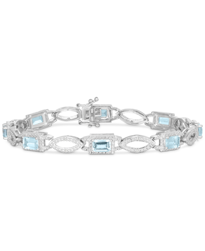 Shop Macy's Aquamarine (3-1/3 Ct. T.w.) & Diamond (1/20 Ct. T.w.) Open Link Bracelet In Sterling Silver In Blue