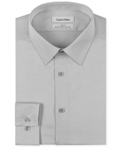 Shop Calvin Klein Steel Men's Slim-fit Non-iron Performance Dress Shirt In Gray