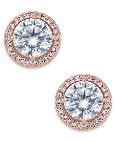 Shop Eliot Danori Rose Gold-tone Crystal And Pave Round Stud Earrings, Created For Macy's