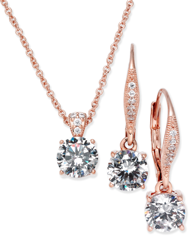 Shop Eliot Danori Cubic Zirconia Solitaire Pendant Necklace And Matching Drop Earrings Set, Created For Macy's In Pink