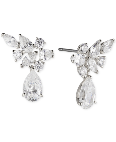 Shop Eliot Danori Silver-tone Crystal Pear Drop Earrings, Created For Macy's In Gray