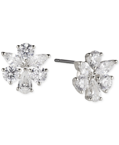 Shop Eliot Danori Silver-tone Crystal Cluster Stud Earrings, Created For Macy's In Gray