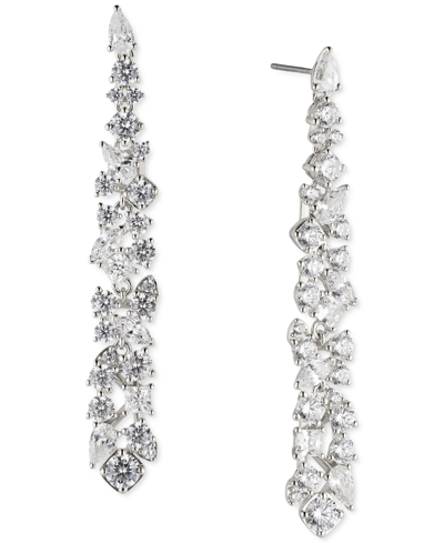 Shop Eliot Danori Silver-tone Cubic Zirconia Cluster Linear Drop Earrings, Created For Macy's In Gray