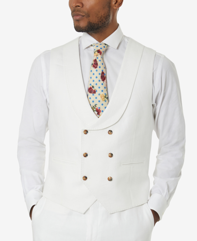 Shop Tayion Collection Men's Classic-fit Double-breasted Linen Suit Vest In White
