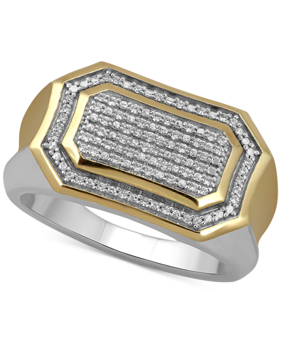 Shop Macy's Men's Diamond Pave Cluster Ring (1/5 Ct. T.w.) In Sterling Silver & 18k Gold-plate