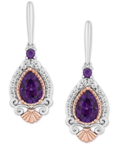 Shop Enchanted Disney Fine Jewelry Enchanted Disney Amethyst (2 Ct. T.w.) & Diamond (1/7 Ct. T.w.) Ariel Drop Earrings In Sterling Silv In Purple